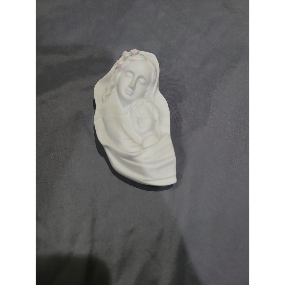 Vintage Porcelain Madonna Mary With Baby Wall Hanging Plaque